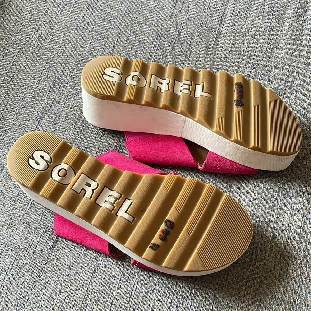 Sorel Pink Suede Platform Slide Sandals, 8